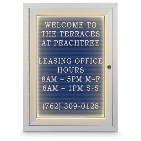 United Visual Products 18"x24" 1-Door Enclosed Outdoor Letterboard, Header, Blue Felt/Satin UV1186HD-SATIN-BLUE